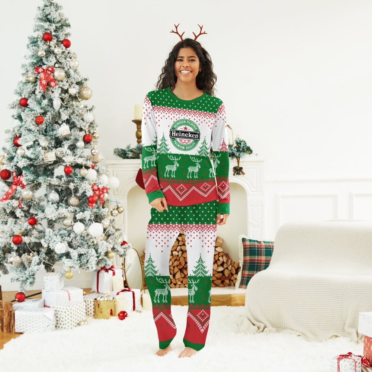 Heineken Winter Reindeer Family Pajamas Set - Flexiquor.com