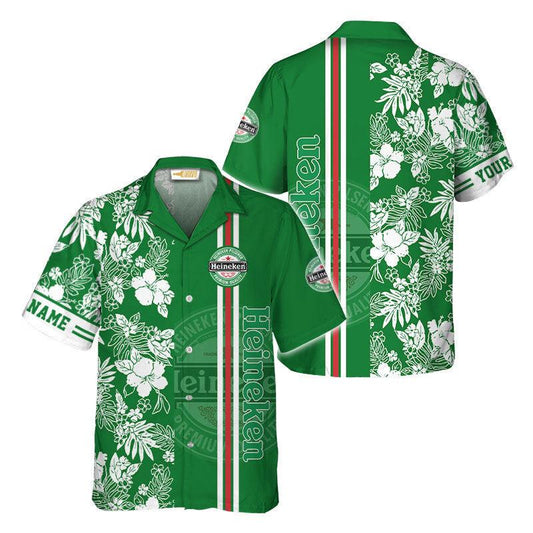 Heineken Flower Stripe Hawaiian Shirt