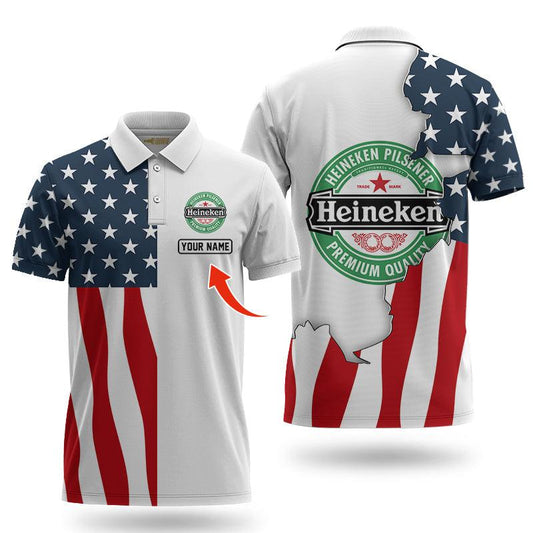 Personalized Heineken American Flag Polo Shirt
