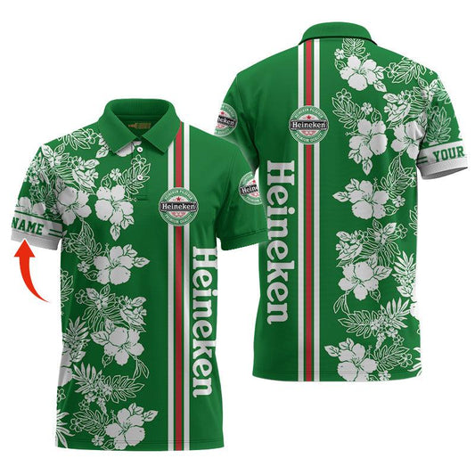 Personalized Heineken Flower Stripe Polo Shirt