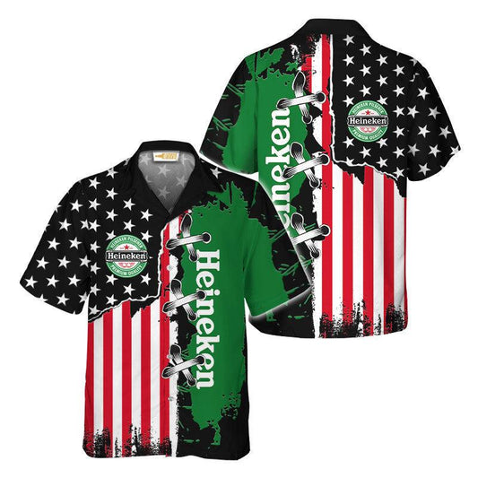 American Flag Heineken Hawaiian Shirt
