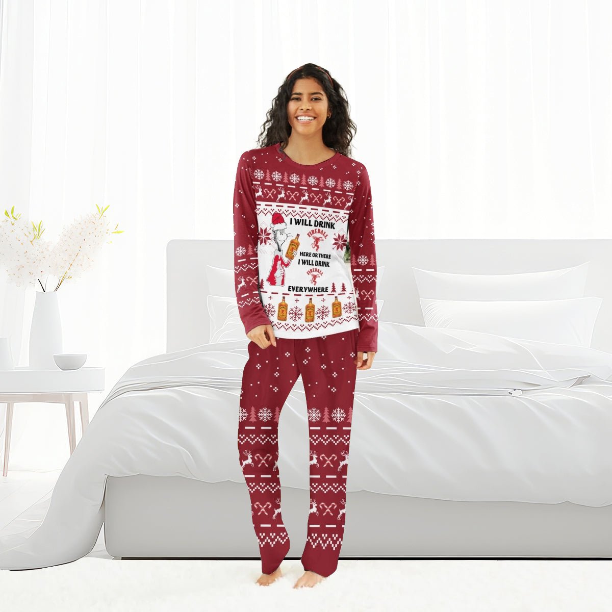 I Will Drink Fireball Here Or There Christmas Family Pajamas Set - Flexiquor.com