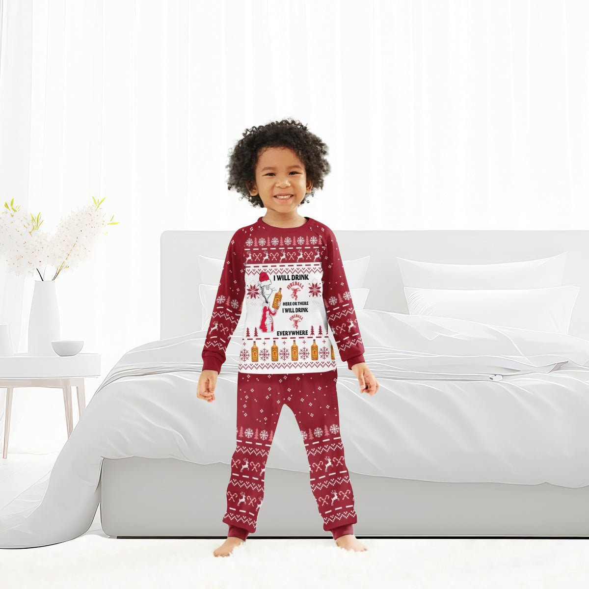 I Will Drink Fireball Here Or There Christmas Family Pajamas Set - Flexiquor.com
