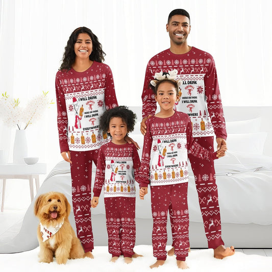 I Will Drink Fireball Here Or There Christmas Family Pajamas Set - Flexiquor.com