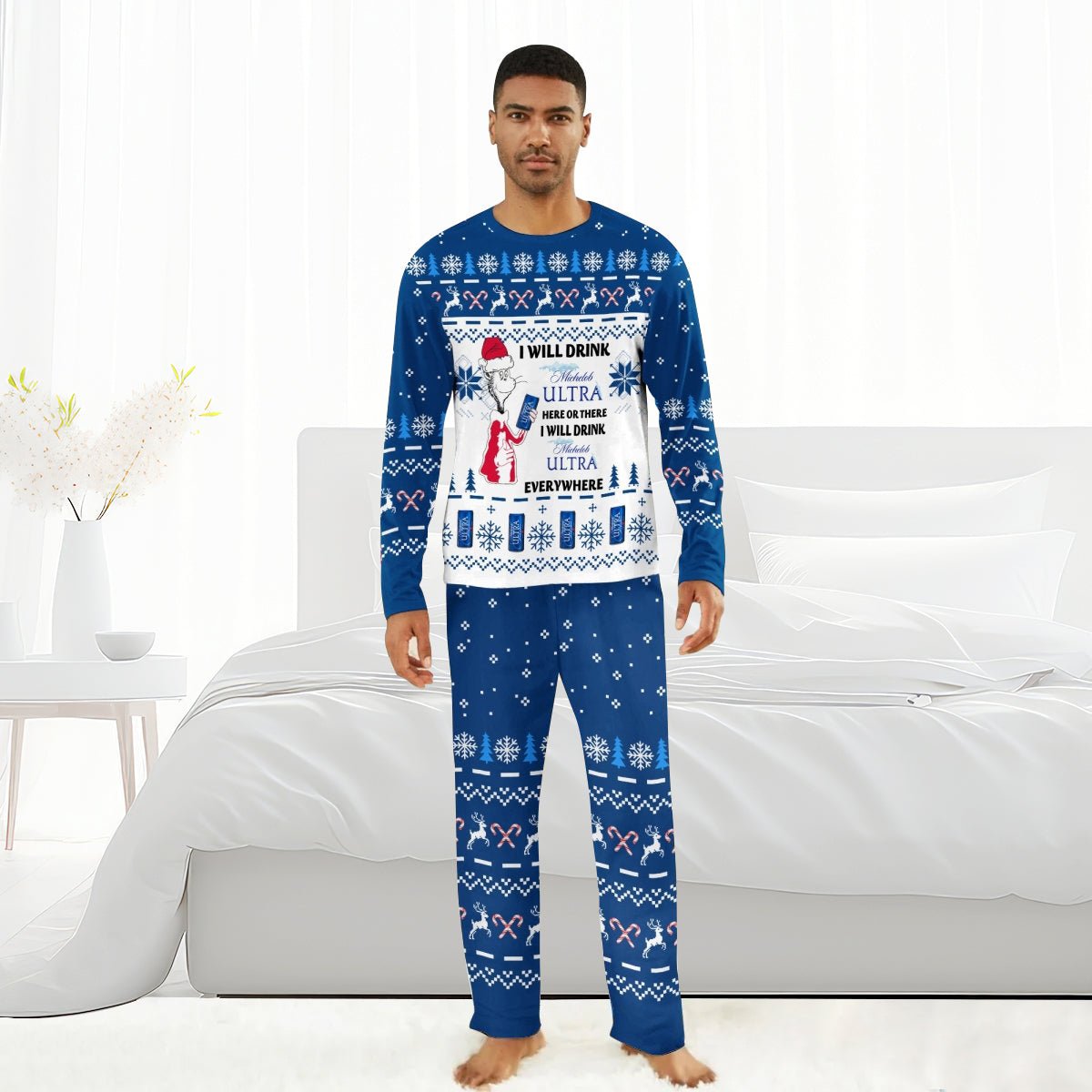 I Will Drink Michelob ULTRA Here Or There Christmas Family Pajamas Set - Flexiquor.com