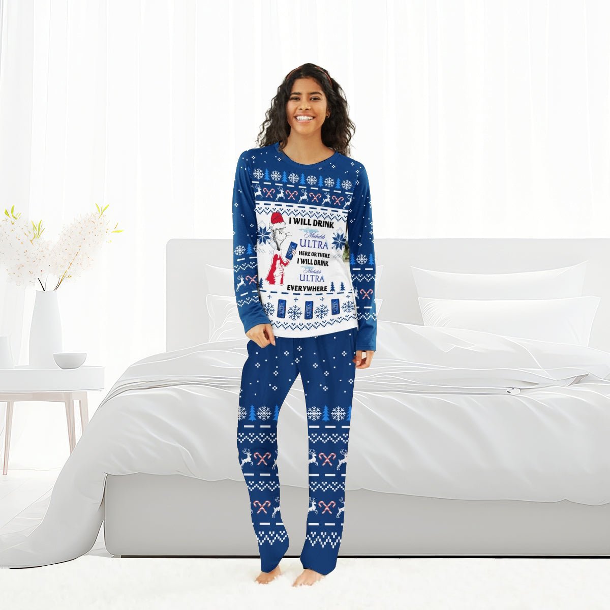 I Will Drink Michelob ULTRA Here Or There Christmas Family Pajamas Set - Flexiquor.com