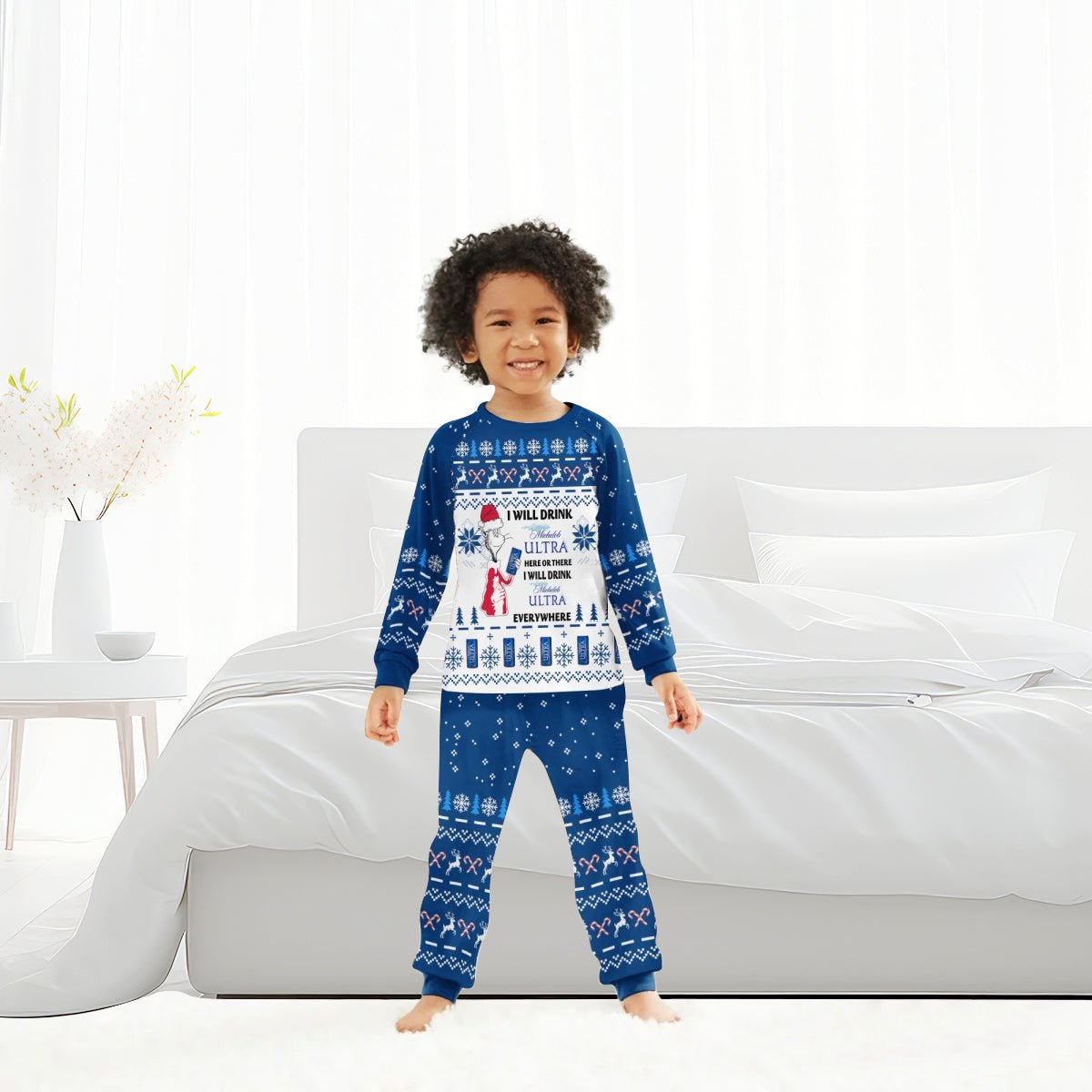 I Will Drink Michelob ULTRA Here Or There Christmas Family Pajamas Set - Flexiquor.com