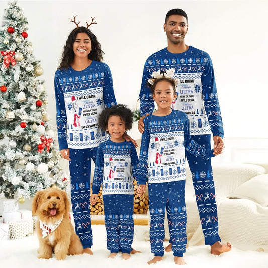 I Will Drink Michelob ULTRA Here Or There Christmas Family Pajamas Set - Flexiquor.com