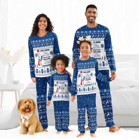 I Will Drink Michelob ULTRA Here Or There Christmas Family Pajamas Set - Flexiquor.com