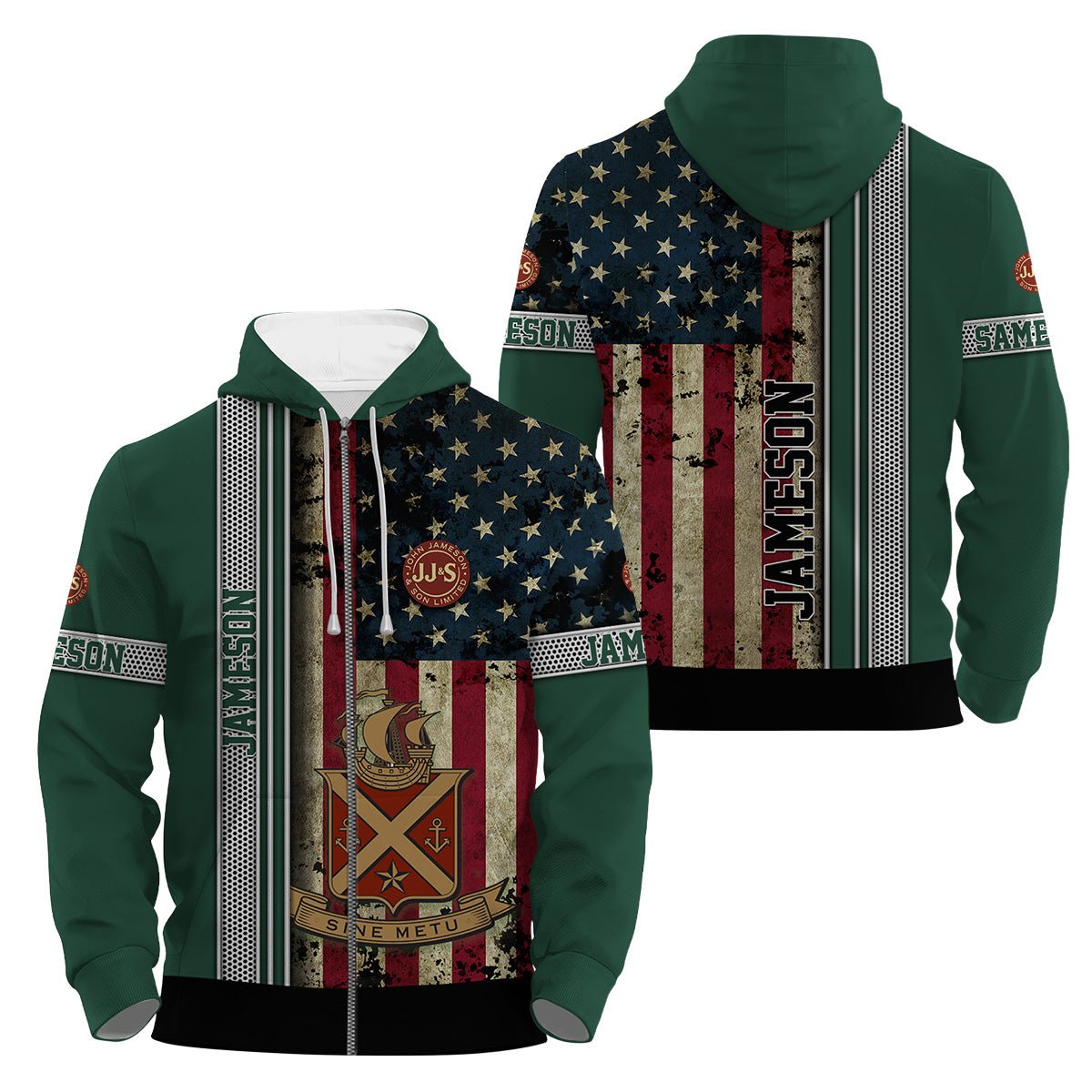 Jameson Stainless Steel American Flag Hoodie & Zip Hoodie - Flexiquor.com
