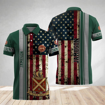 Jameson Stainless Steel American Flag Polo Shirt - Flexiquor.com