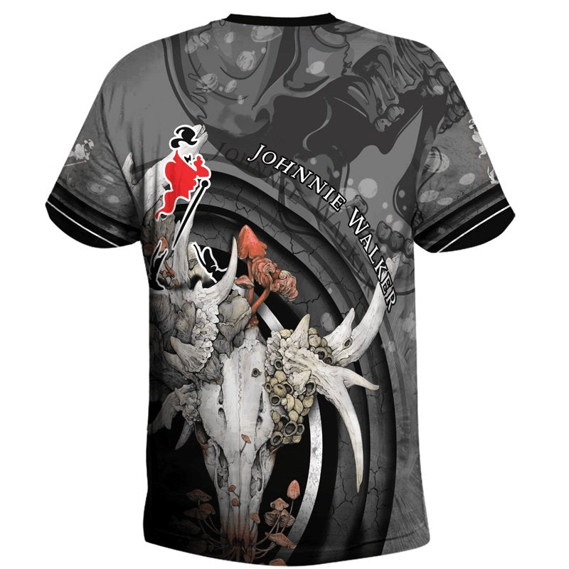 Johnnie Walker Deer Skull With Mushrooms T - Shirt - Flexiquor.com