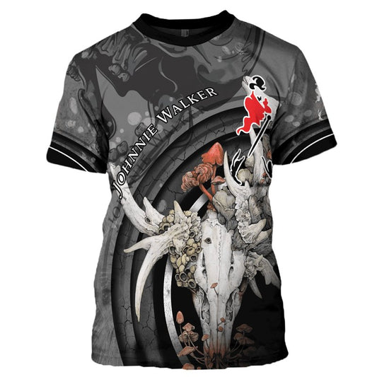 Johnnie Walker Deer Skull With Mushrooms T - Shirt - Flexiquor.com