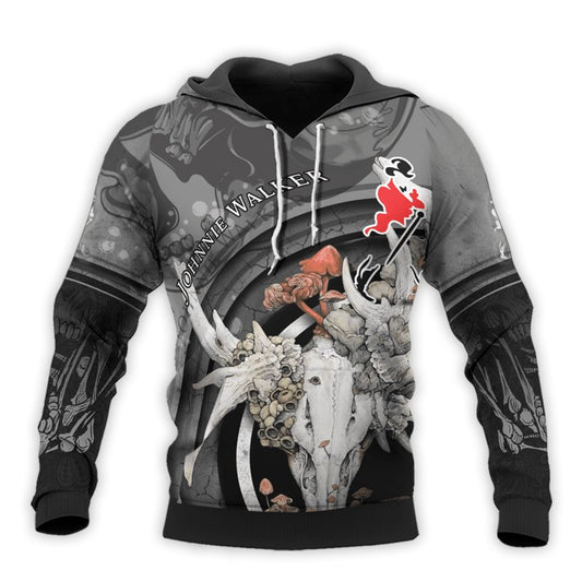 Personalized Johnnie Walker Deer Skull With Mushrooms Hoodie & Zip Hoodie - Flexiquor.com