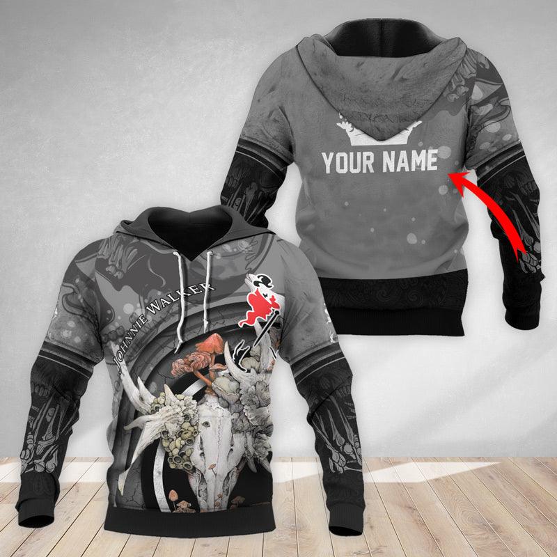 Personalized Johnnie Walker Deer Skull With Mushrooms Hoodie & Zip Hoodie - Flexiquor.com