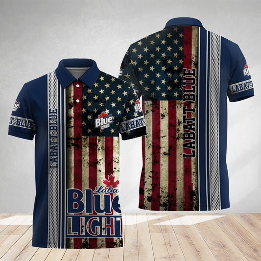 Labatt Blue Stainless Steel American Flag Polo Shirt - Flexiquor.com