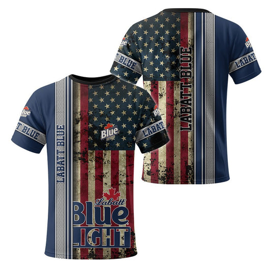 Labatt Blue Stainless Steel American Flag T-Shirt - Flexiquor.com
