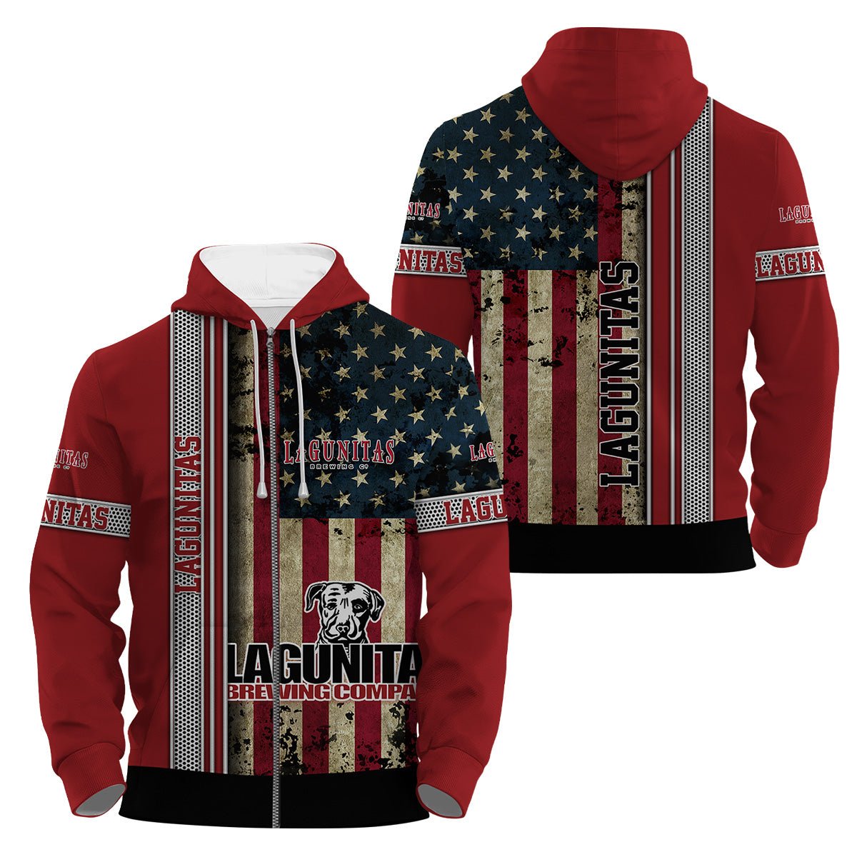 Lagunitas Stainless Steel American Flag Hoodie & Zip Hoodie - Flexiquor.com