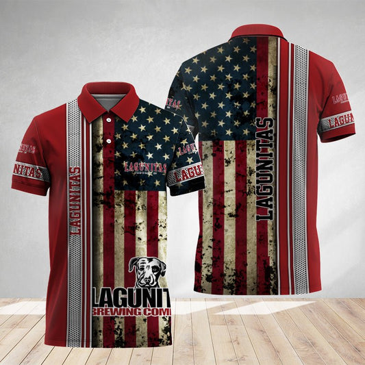 Lagunitas Stainless Steel American Flag Polo Shirt - Flexiquor.com