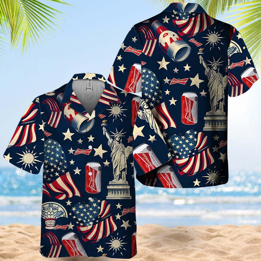 Budweiser Liberties Vintage Flag Hawaiian Shirt