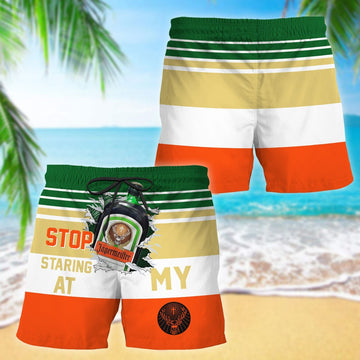 Jagermeister Stop Staring At Horizontal Striped Swim Trunks - Flexiquor.com