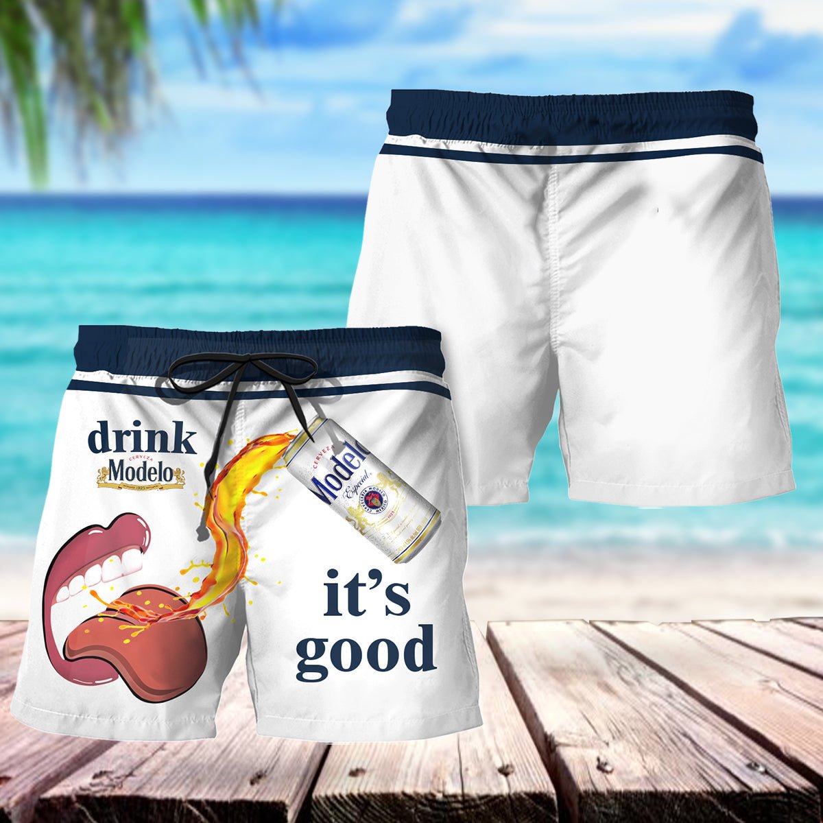 Let's Drink Modelo Swim Trunks - Flexiquor.com