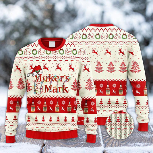 Maker's Mark Whiskey Reindeer Snowy Night Ugly Sweater