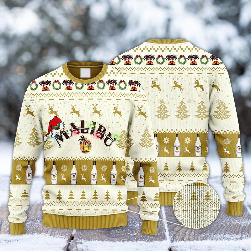 Malibu Rum Reindeer Snowy Night Ugly Sweater