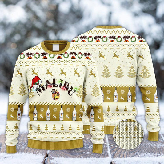 Malibu Rum Reindeer Snowy Night Ugly Sweater