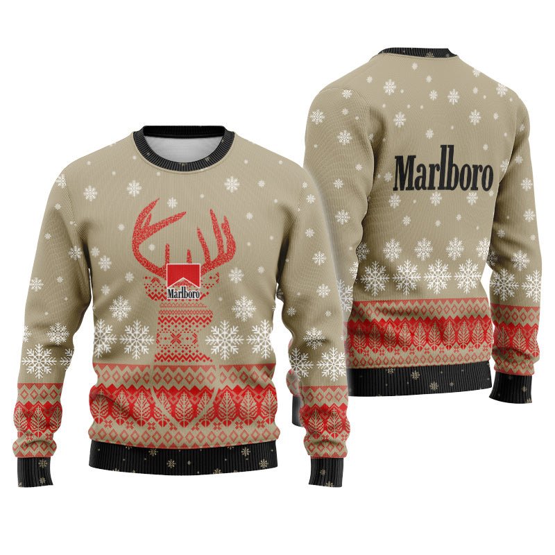 Marlboro Christmas Snowing Reindeer Ugly Sweater - Flexiquor.com