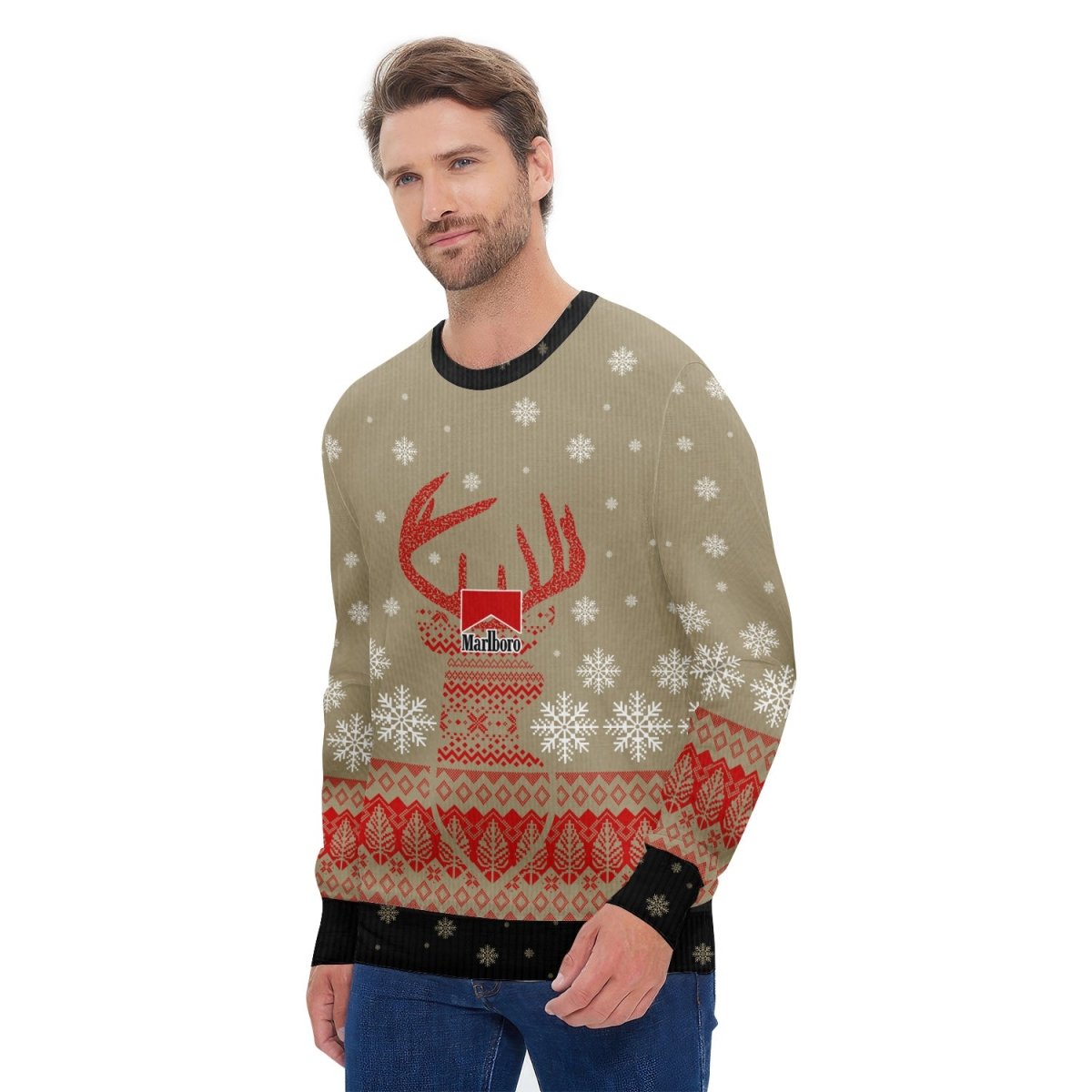 Marlboro Christmas Snowing Reindeer Ugly Sweater - Flexiquor.com