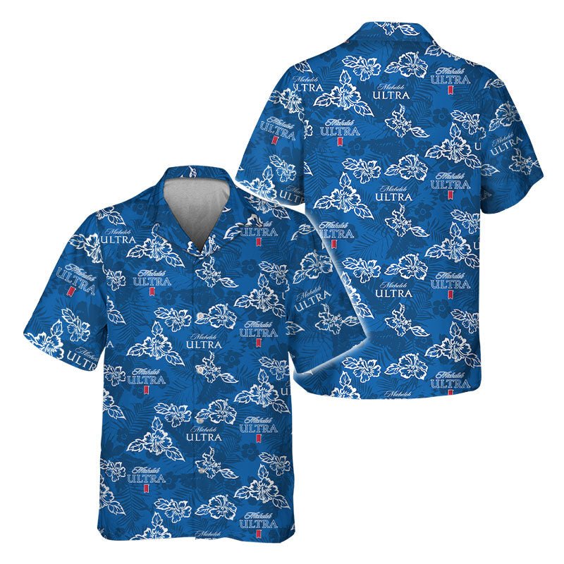 Michelob Ultra Hibiscus Flower Hawaiian Shirt - Flexiquor.com