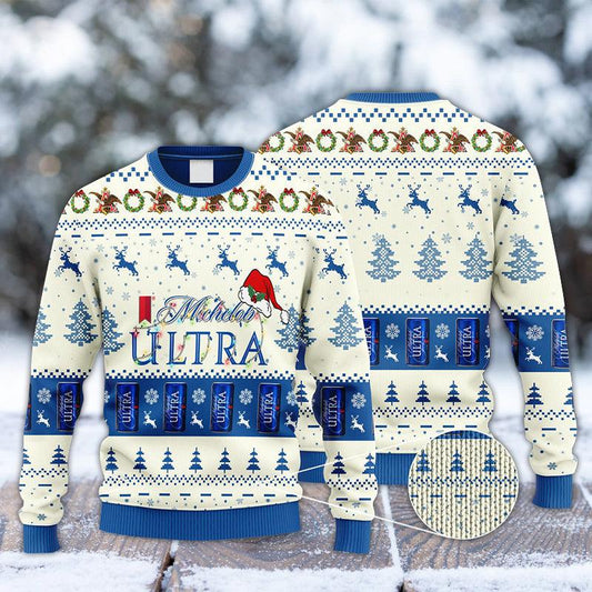 Michelob Ultra Reindeer Snowy Night Ugly Sweater