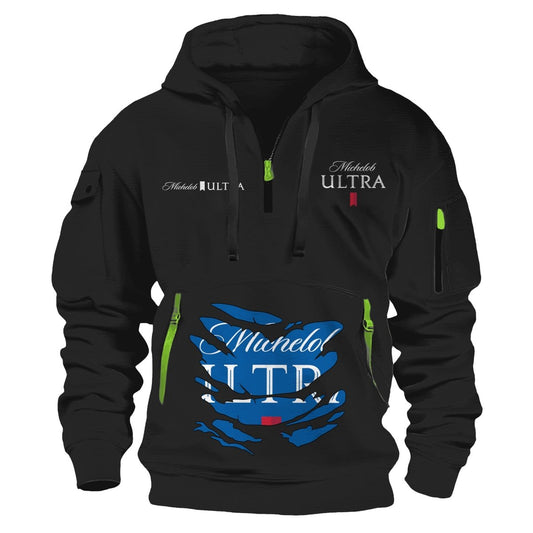 Michelob Ultra Scratches Marks Half Zip Hooded Sweatshirt - Flexiquor.com