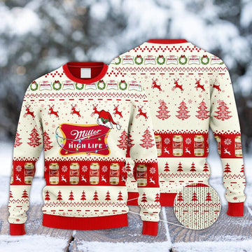 Miller High Life Reindeer Snowy Night Ugly Sweater