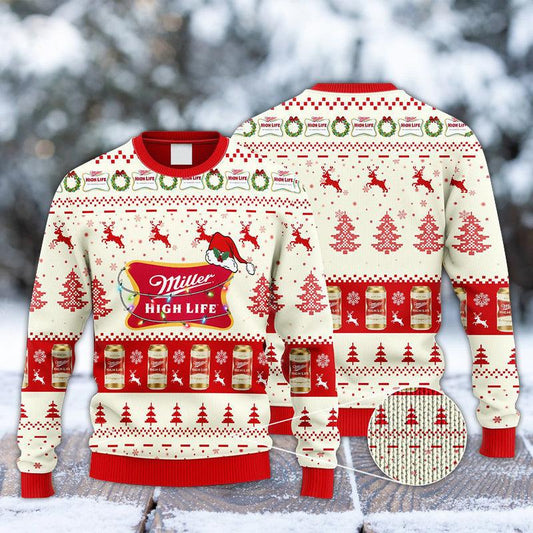 Miller High Life Reindeer Snowy Night Ugly Sweater