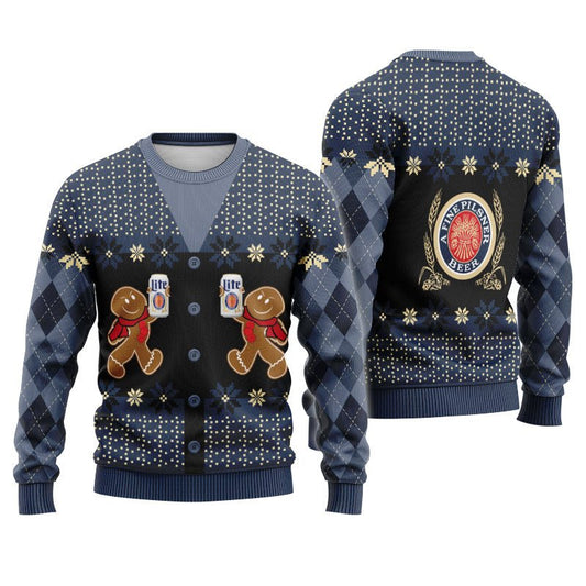 Miller Lite Christmas Gingerbread Ugly Sweater - Flexiquor.com