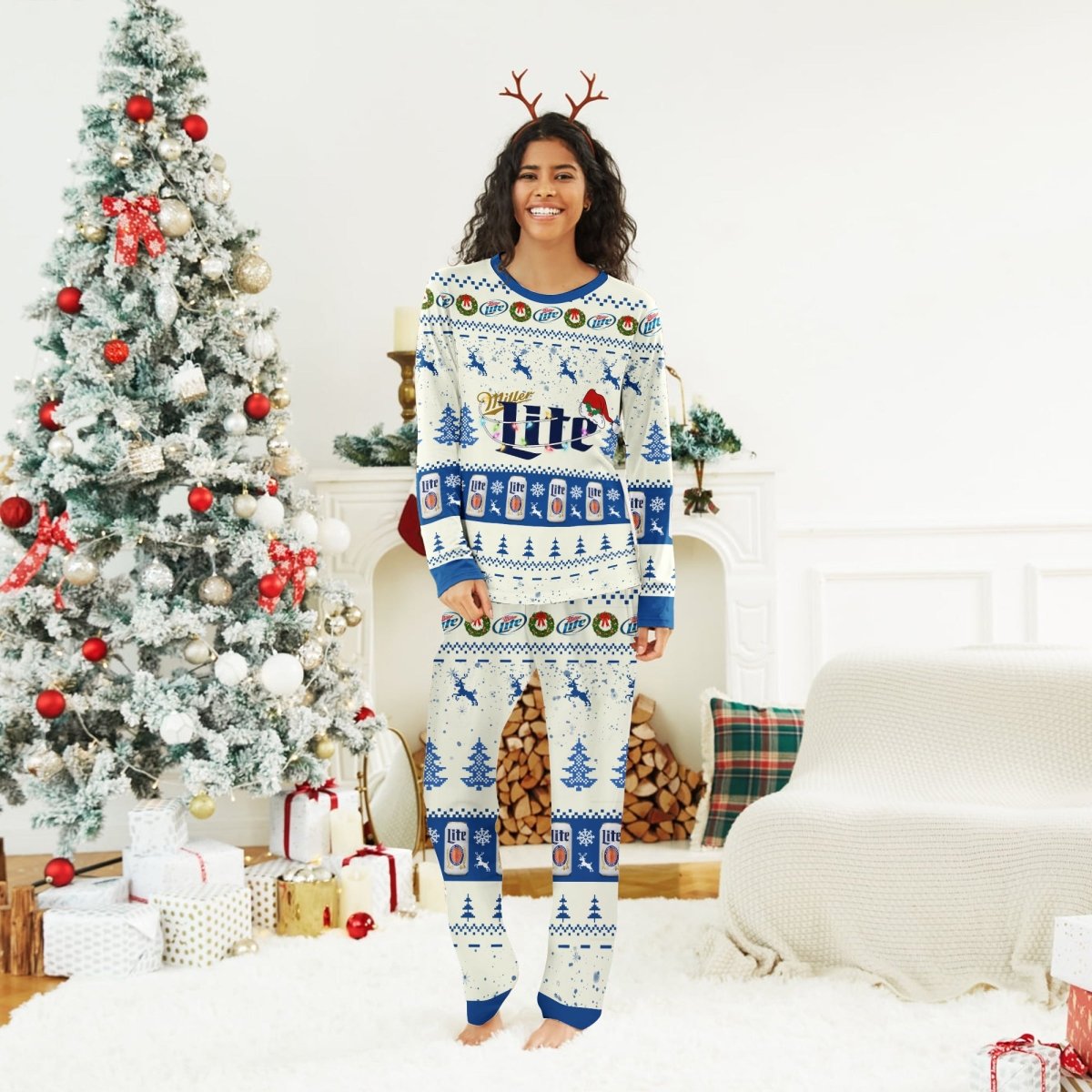 Miller Lite Christmas Reindeer Family Pajamas Set - Flexiquor.com