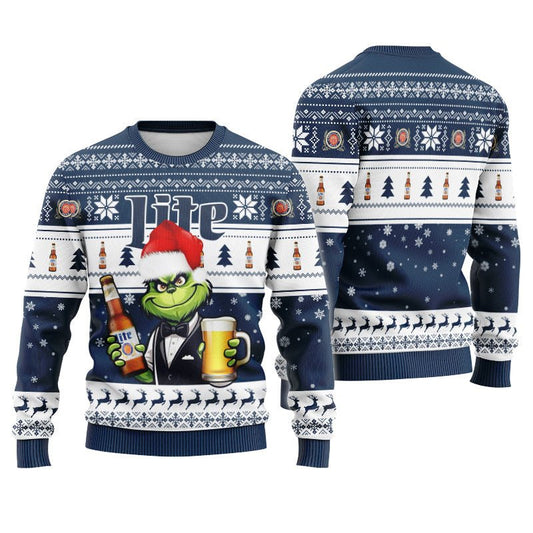 Miller Lite Grinch Christmas Ugly Sweater - Flexiquor.com