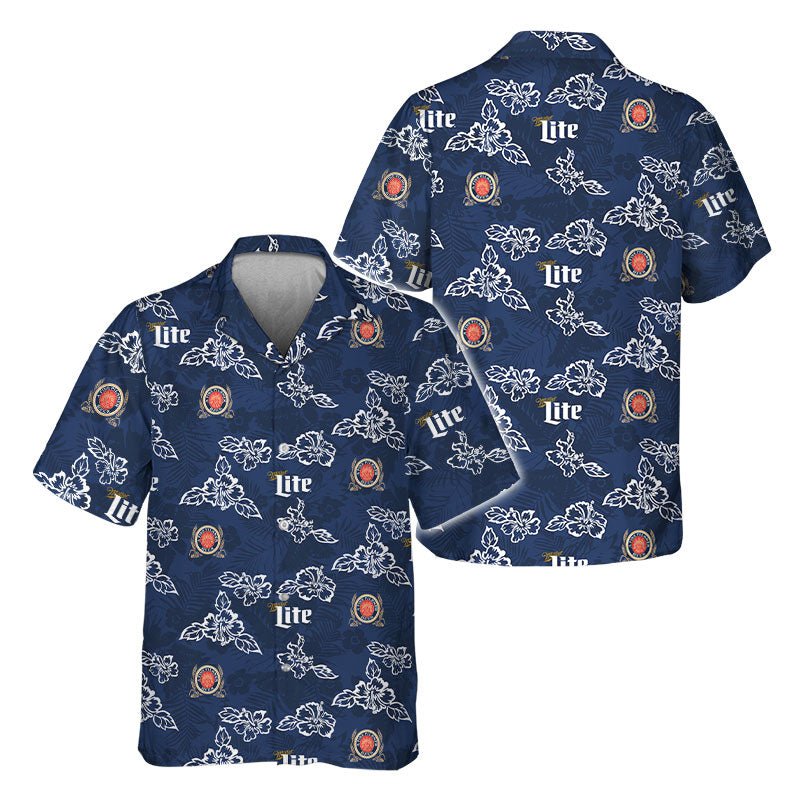 Miller Lite Hibiscus Flower Hawaiian Shirt - Flexiquor.com