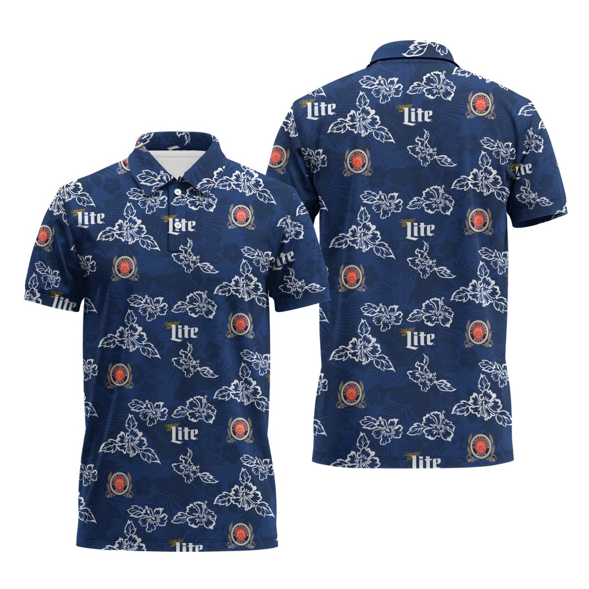 Miller Lite Hibiscus Flower Polo Shirt - Flexiquor.com