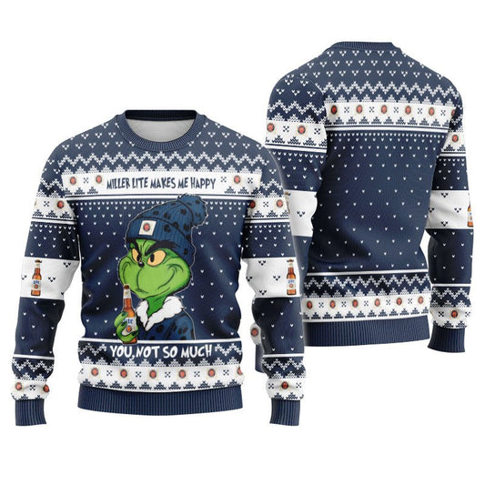 Miller Lite Make Grinch Happy Ugly Sweater - Flexiquor.com