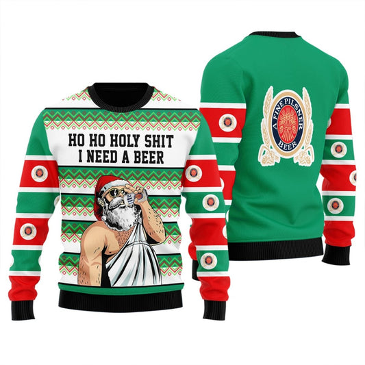 Miller Lite Santa Need A Beer Ugly Sweater - Flexiquor.com