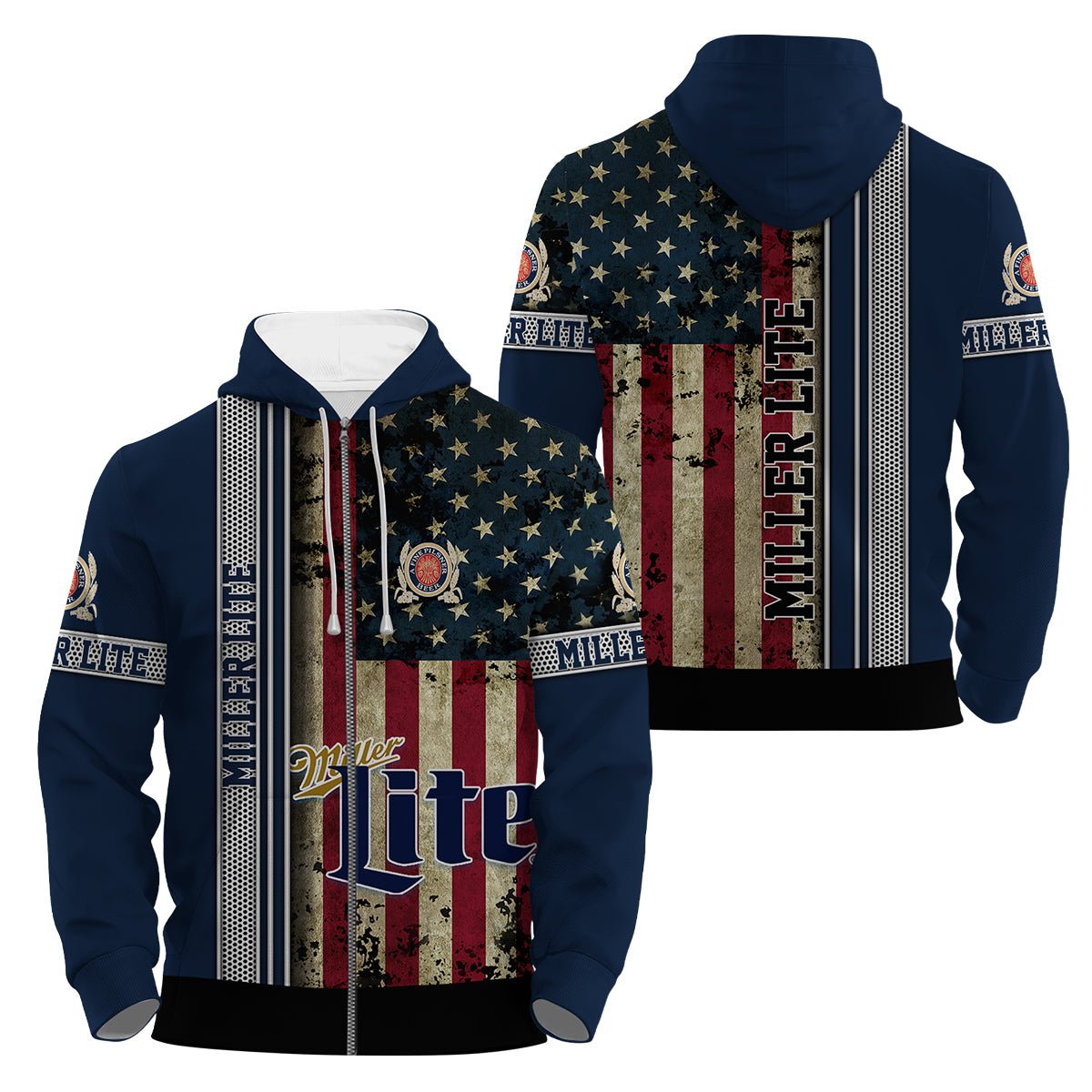 Miller Lite Stainless Steel American Flag Hoodie & Zip Hoodie - Flexiquor.com