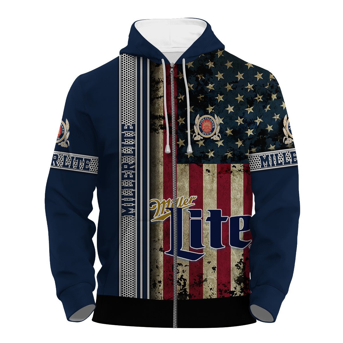 Miller Lite Stainless Steel American Flag Hoodie & Zip Hoodie - Flexiquor.com