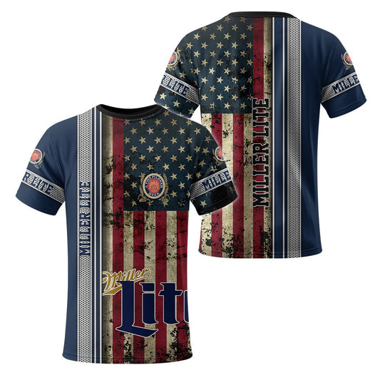 Miller Lite Stainless Steel American Flag T-Shirt - Flexiquor.com