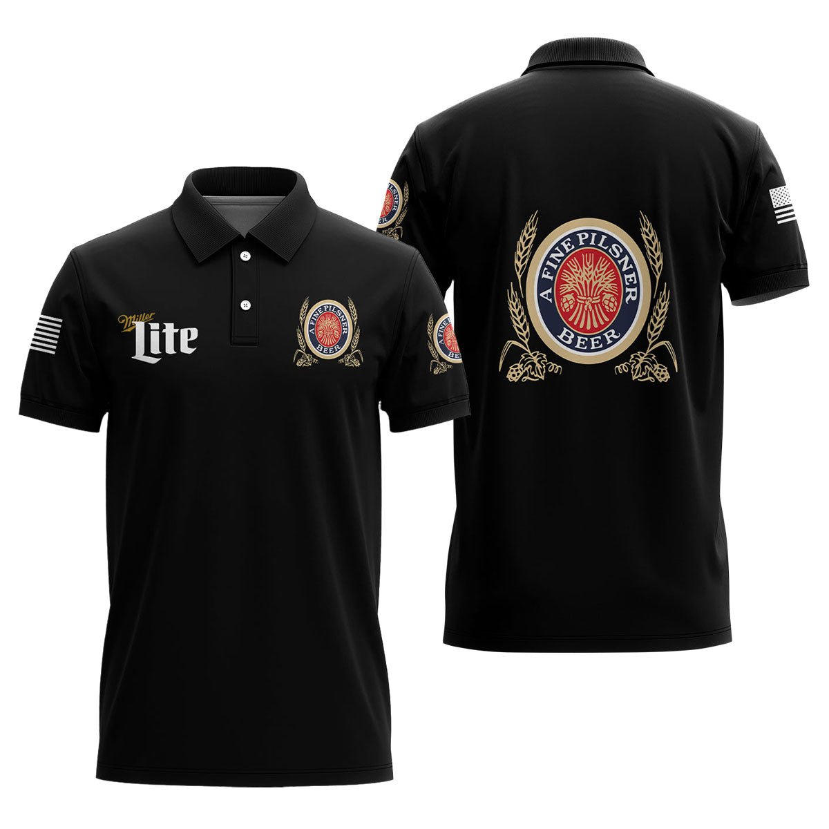 Miller Lite USA Flag Polo Shirt - Flexiquor.com