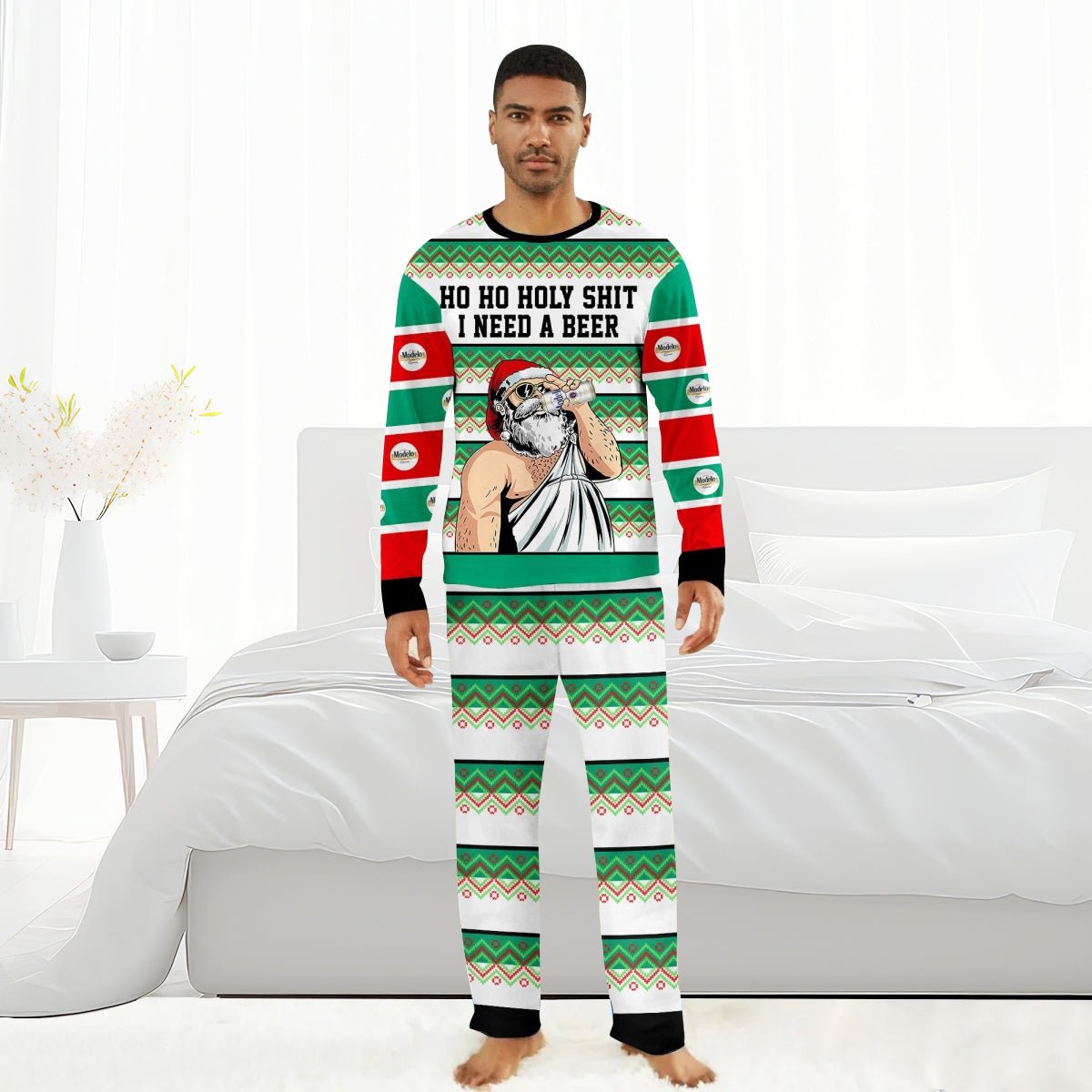 Modelo Santa Need A Beer Family Pajamas Set - Flexiquor.com