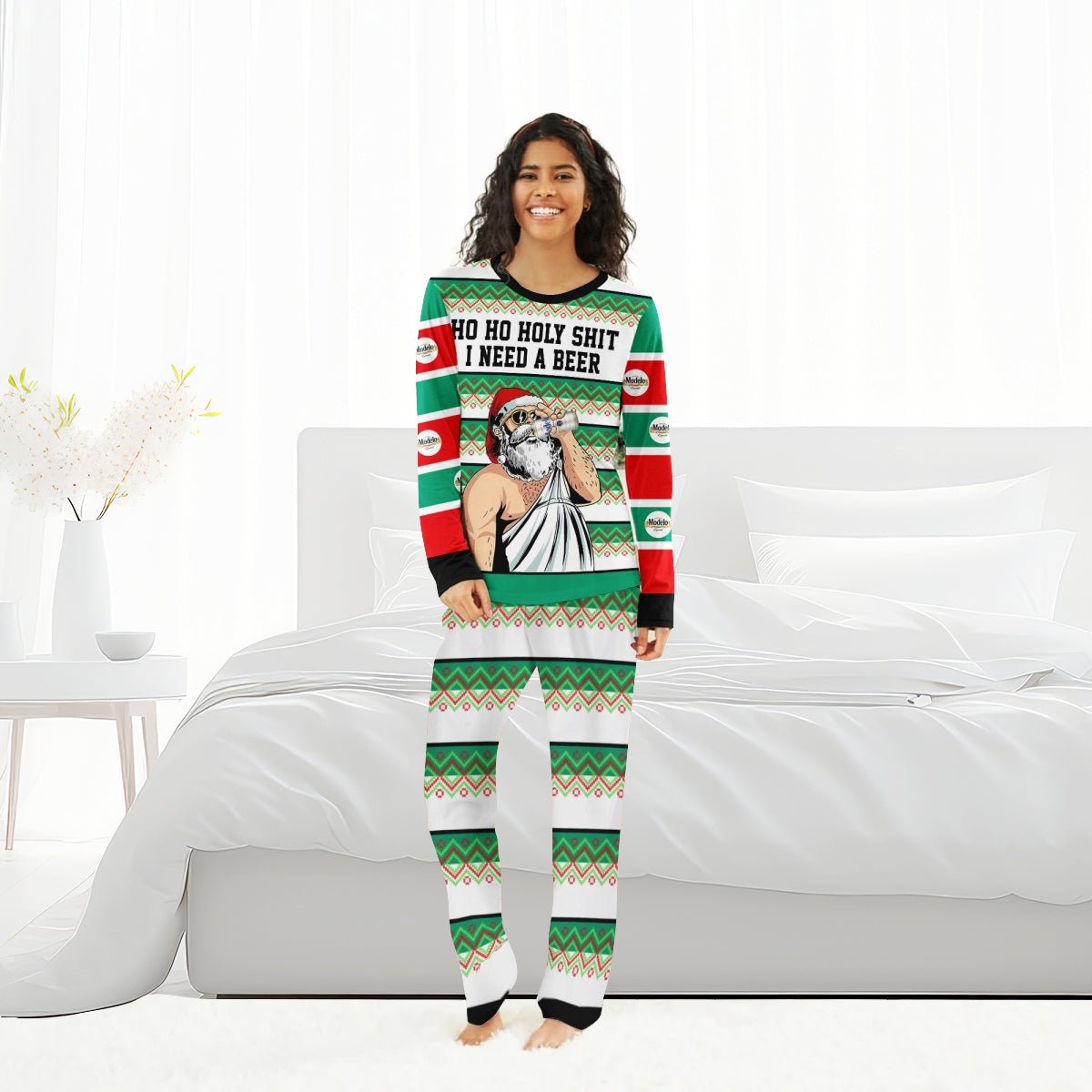 Modelo Santa Need A Beer Family Pajamas Set - Flexiquor.com