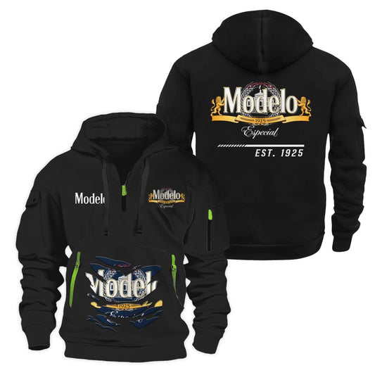 Modelo Scratches Marks Half Zip Hooded Sweatshirt - Flexiquor.com